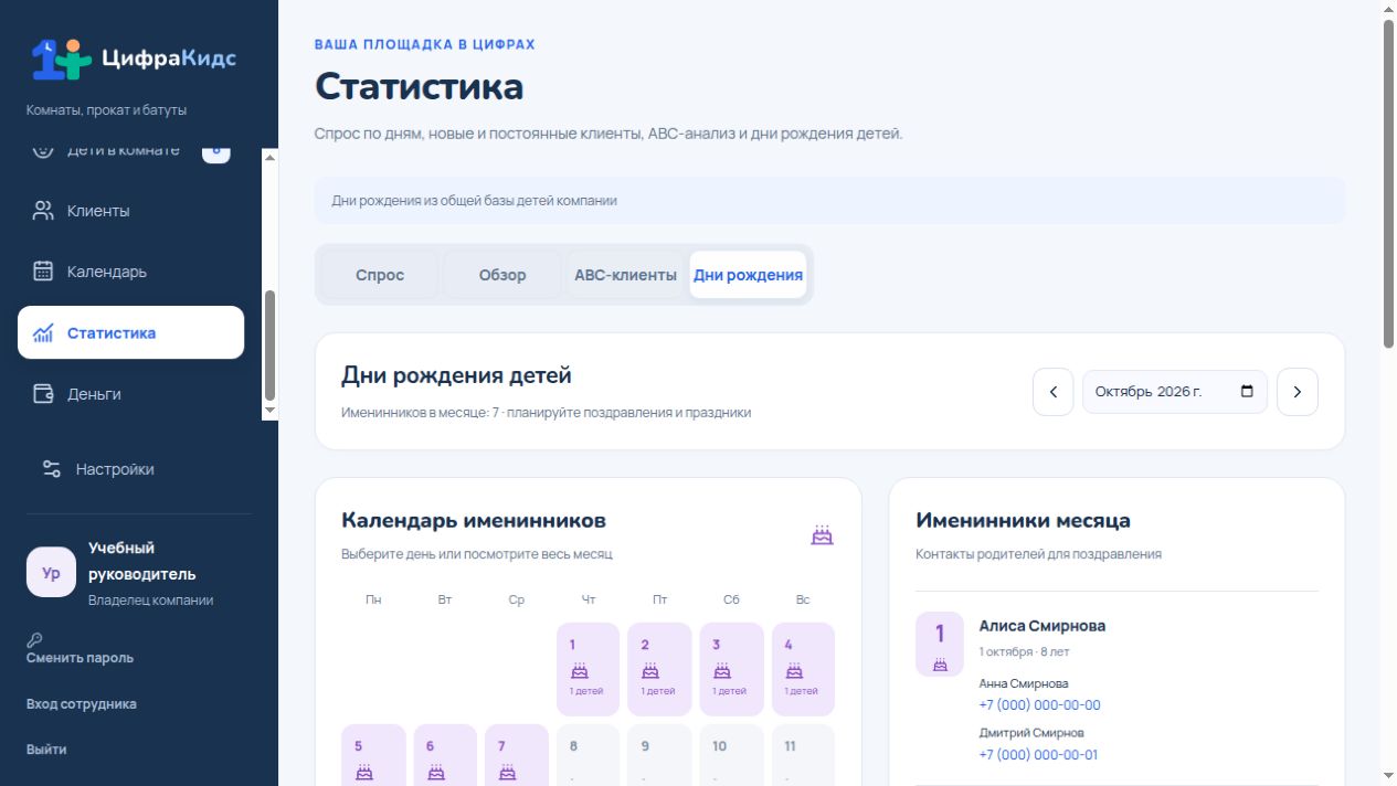 Откройте календарь именинников — реальный экран ЦифраКидс с учебными данными